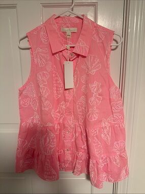 Lilly Pulitzer Pink Shell-Print Sleeveless Button Front Tunic
